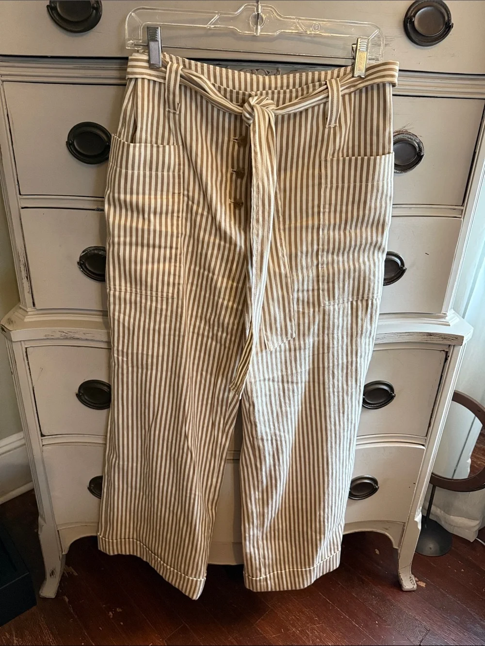 Tory Burch Gabriela Striped Gathered Tie Waist Linen Blend Pants 8